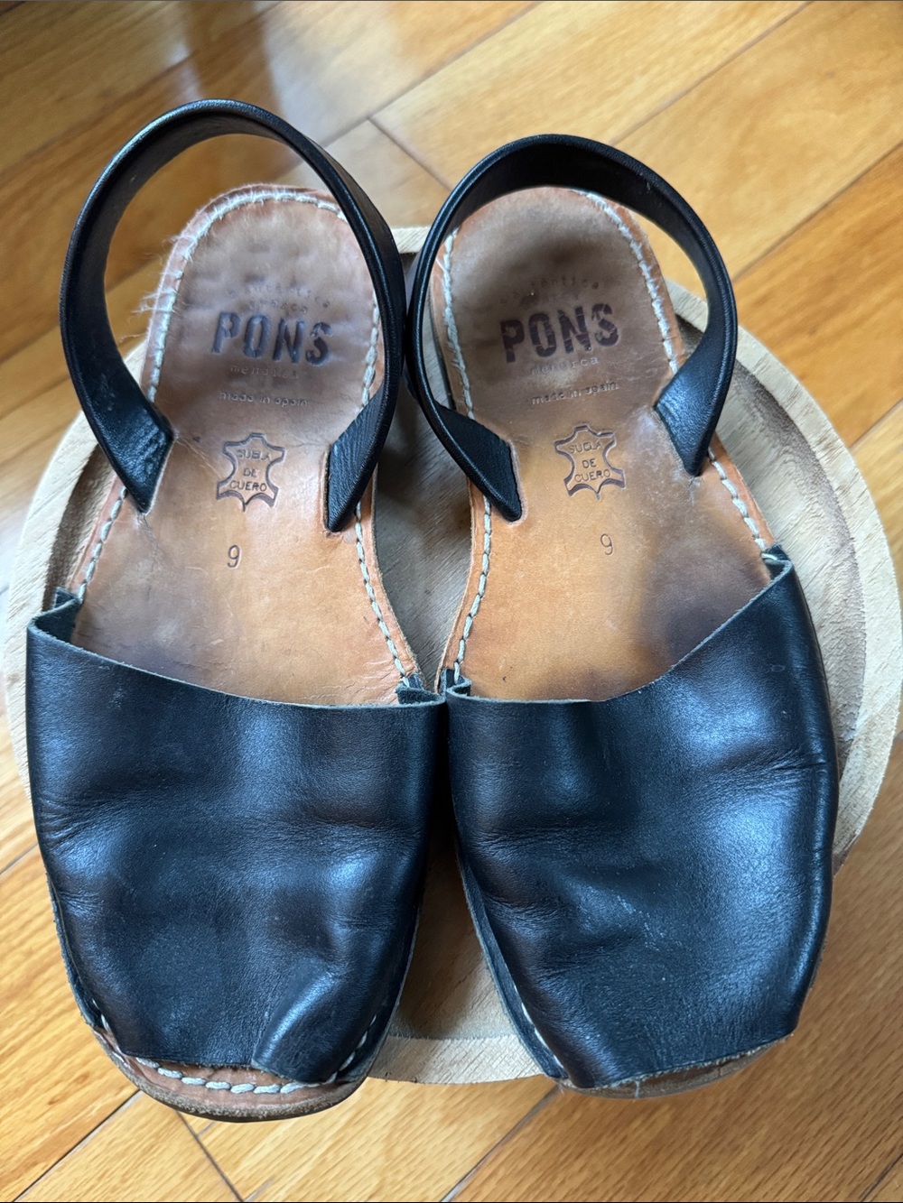 PONS Avarca Black Leather Slingback Sandals